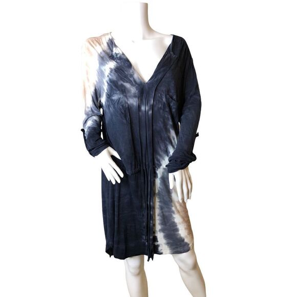 Young Fabulous & Broke Tie Dye Mini Dress Small Soft Blue Beige Cinch Tie Waist - Picture 1 of 9